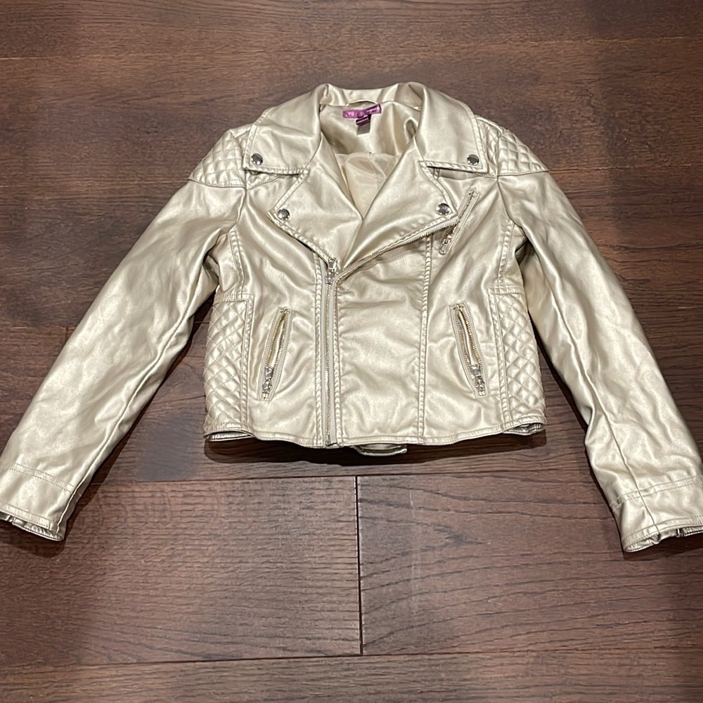 Aqua Girls Gold Faux Leather Jacket Size Small